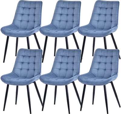 HOMAVO YZ2 Set van 6 Eetkamerstoelen – Velvet/Fabric Stoelen met Metalen Poten – 53x62.5x88 cm – Comfortabel & Stijlvol – Modern Design