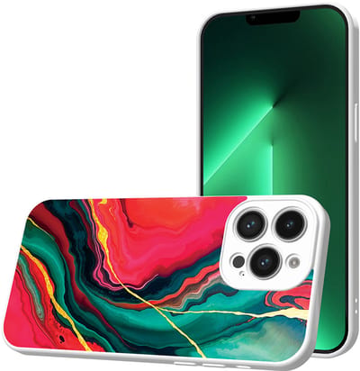 Smartphonica Telefoonhoesje Geschikt voor iPhone 13 Pro met Rood Groen Marmer opdruk - TPU Back Cover Case Red Green Marble Design - Wit geschikt voor iPhone 13 Pro