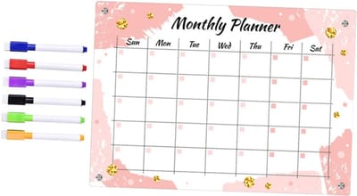 Magnetische Maandplannerset - Magnetische planner - Berichtenbord -met 6 Markers - Geschikt voor School, Kantoor of Thuis - A4-formaat - 21*29cm - Roze