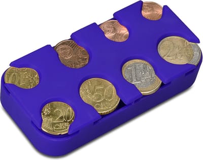 kwmobile Muntenhouder met 8 vakken - Munthouder voor euro's - Voor 1 cent t/m 2 euro - Houder voor kleingeld in blauw