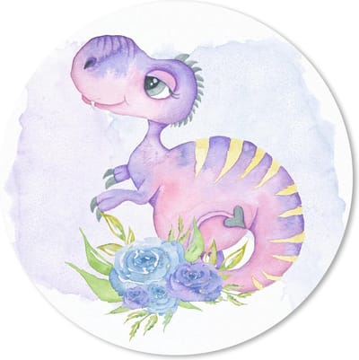 Muismat rond 20x20 cm - Mousepad Dinosaurus - Kinderkamer - Aquarel - Meisjes - Kinderen - Roze - Ronde muismatten