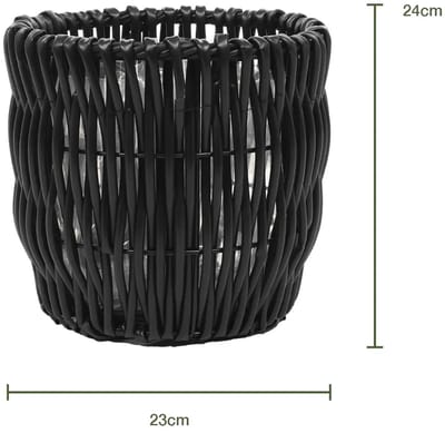 Rotan Plantenpot Zwart | Ø23 cm – Compacte Rotan Kunststof Bloempot Rond – Voor Binnen en Buiten