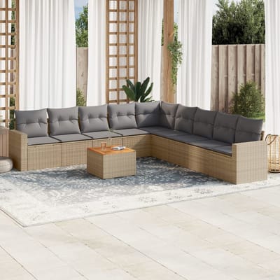 vidaXL - 10-delige - Loungeset - met - kussens - poly - rattan - beige