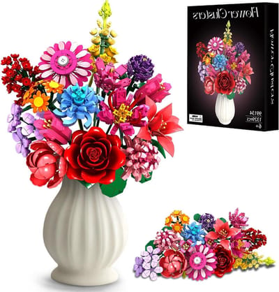 Bloemenbouwstenen - Boeket set - Kleurrijke decoratie - 1351 delen - 14 bloemsoorten - Multicolor