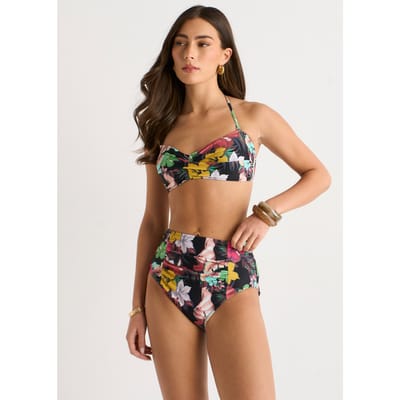 Bikinitop met gedraaide voorkant en tropisch bloemenpatroon