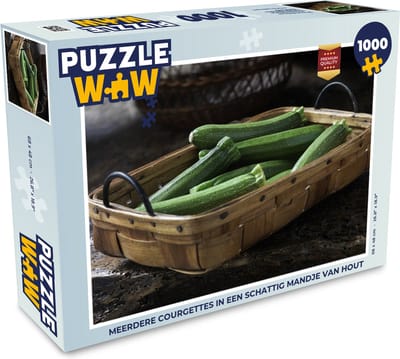 Puzzel Meerdere courgettes in een schattig mandje van hout - Legpuzzel - Puzzel 1000 stukjes volwassenen