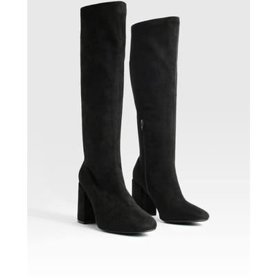 boohoo Dames Wide Fit Stretch Kniehoge Laarzen | Black | Maat: 3