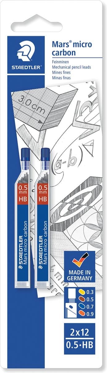 Staedtler Mars micro potloodstiften, 0,5 mm, HB, blister van 2 etuis van 12 stuks 10 stuks