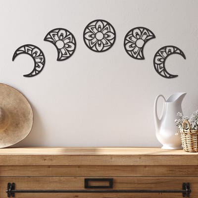 Wanddecoratie Maan Cyclus - Muurdecoratie Maan - Muurdecoratie Hout - Wanddecoratie Hout - Muurdecoratie Woonkamer - Wanddecoratie Woonkamer - Wanddecoratie Industrieel - Wanddecoratie Dieren - Home Decor - Wall Line Art - 76 x 26.5 cm