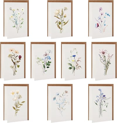 Set van 10 bedankkaarten met enveloppen en stickers, elegante vouwkaarten met wilde bloemen, perfect als geschenk voor vrienden, familie en leraren