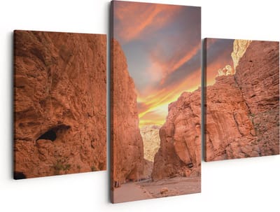 Artaza Canvas Schilderij Drieluik Todghakloof Rivier in Atlas, Marokko - 150x120 - Groot - Foto Op Canvas - Canvas Print