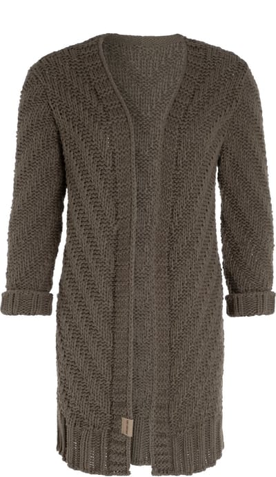 Knit Factory Sally Gebreid Dames Vest - Grof gebreid bruin damesvest - Cardigan voor de herfst en winter - Middellang vest reikend tot boven de knie - Cappuccino - 36/38