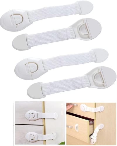 Oneay (Verpakking van 4) Veiligheidsscharnieren voor kastdeuren, geschikt voor kasten, lades, keukens, badkamers, koelkasten, enz., eenvoudig te installeren, boren is niet nodig.