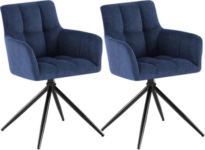 CLP Jonah Set van 2 eetkamerstoelen - met armleuning - klassiek - Draaibare - 180° automatisch terugdraaimechanisme - stof - Stof/donkerblauw