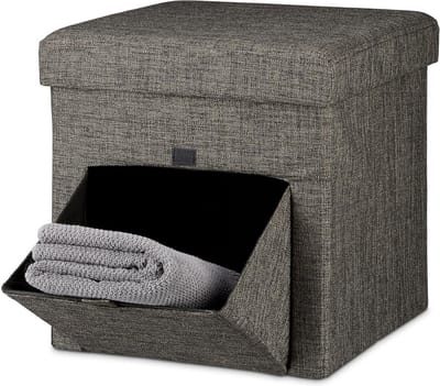 Opvouwbare poef met opbergruimte - stofklep - voetenbank hocker - modern design - HBD - 38 x 38 x 38 cm - bruin