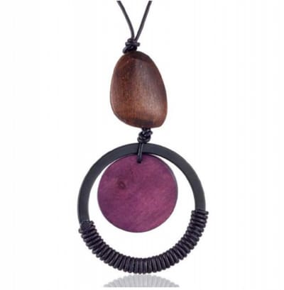 ketting - Irin-ronde-metaal -hout-paars -bruin -zwart-allergievrij-Charme Bijoux