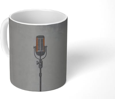 Mok - Koffiemok - Microfoon - Vintage - Illustratie - Grijs - Mokken - 350 ML - Beker - Koffiemokken - Theemok