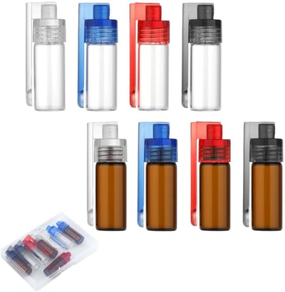 Dailygoods- Kruidencontainers 8 Stuks - Glazen Flessen - Kruidendispenser met Lepel - Draagbare Potjes - Opbergdoos - Mini Formaat 5,2 x 1,6 cm - Kruidenpotjes