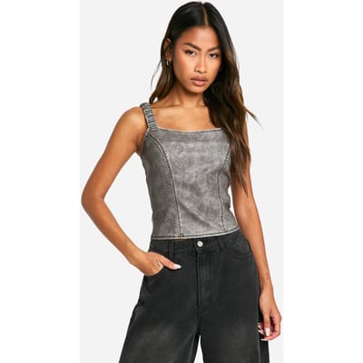 boohoo Dames Gewassen nepleer corset met geraffelde band | Grijs | Maat: 34