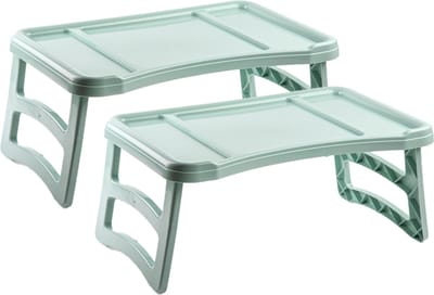 Plasticforte ontbijt op bed dienblad tafeltje - 51 x 33 cm - set 2x stuks - groen - kunststof - Schoottafeltjes
