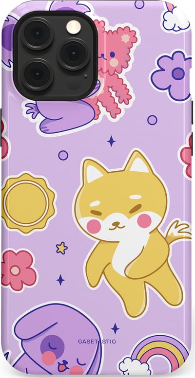 Casetastic hoesje geschikt voor Apple iPhone 12 Pro Max - MagSafe - Dubbellaagse bescherming - Knuffelvriendjes - Fashion Case - Lichtroze Lila Goud