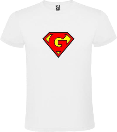 Wit T shirt met print van "letter G“ Superman “ Logo print Rood / Geel size XS