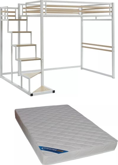 Vente-unique Hoogslaper metaal wit 140 x 200 cm JOGUI