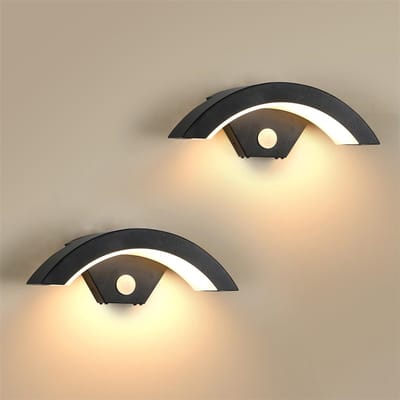 2 stuks Buitenwandlamp met bewegingssensor, 24 W LED-wandlamp, 3000 K warmwit, IP65-waterbestendige aluminium buitenlamp voor tuin, terras, garage, entree en hal, Zwart (Aansluiten op de netvoeding)