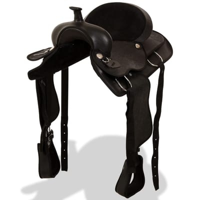 vidaXL Western zadel. hoofdstel en borstriem 16" echt leer zwart