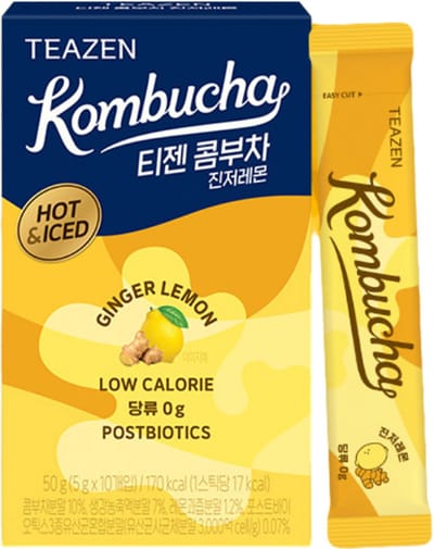 TEAZEN Kombucha Lemon Ginger – Koreaanse Citroen-Gember Kombucha met biotica supplementen (10 sticks)