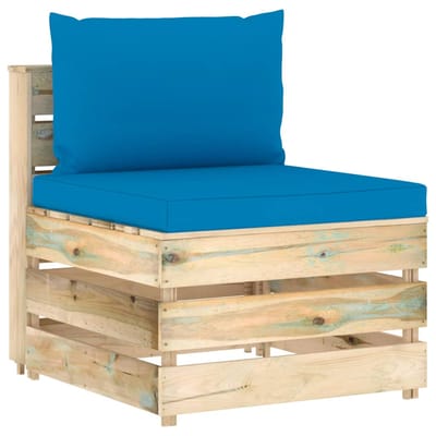 vidaXL - Middenbank - sectioneel - met - kussens - groen - geïmpregneerd - hout