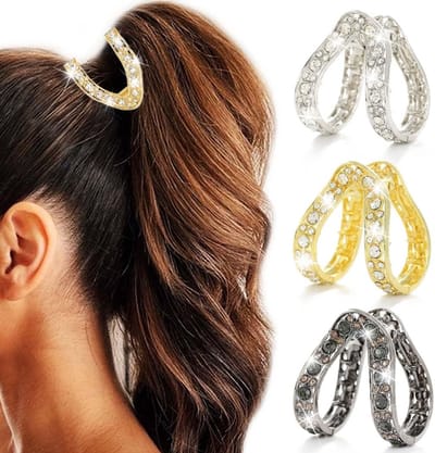 Set van 3 Luxe Strass Haarclips voor Hoge Paardenstaart - Gouden Metalen Vismodel