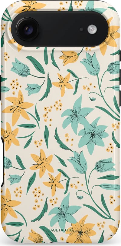 Casetastic hoesje geschikt voor Apple iPhone Air - MagSafe - Dubbellaagse bescherming - Sereen in bloei - Fashion Case - Lichtgrijs Crème Saliegroen Wit