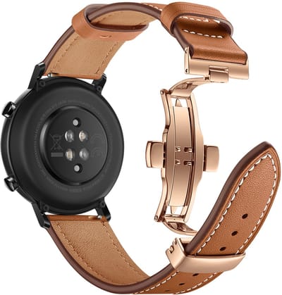 Stravo 20mm Luxe Leren Horlogeband – Geschikt voor Samsung Galaxy Watch 7 / 6 / 5 / 4 (Classic) – Echt Leer Leather Bandje met Roségouden Vlindersluiting – Voor Garmin Vivoactive 5 / 3, Forerunner 245, Venu SQ 2, Vivomove & Huawei - Bruin