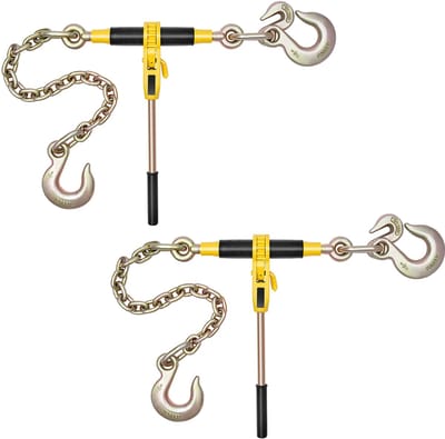 Ratelspanners met Sjorkettingen G80 10 mm X 62 Cm, Set van 2, Draagvermogen 4173 kg, Transportkettingbevestigingen Geschikt voor Kettingen van 10-12,7 mm voor Het Vastzetten van Ladingen, Vrachtwagens met Oplegger en Laadplatform