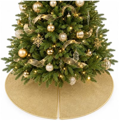 Decoris kerstboomrok - goud glitter - D90 cm - polyester - rond - kerstboomkleed
