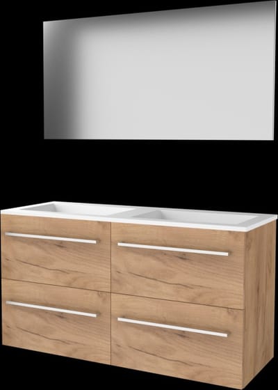 Basic-Line Basic 46 Badkamermeubelset - 120 x 46 cm - Met Grepen - 4 Lades - Acryl Wastafel - Zonder Kraangat - Spiegel - Whisky Oak