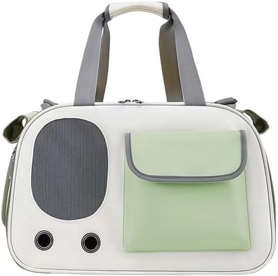Huisdier Reistas - Draagtas Huisdier - Comfortabel Reizen - Vormvast Stalen Frame - Tot 5 kg - Beige/Groen