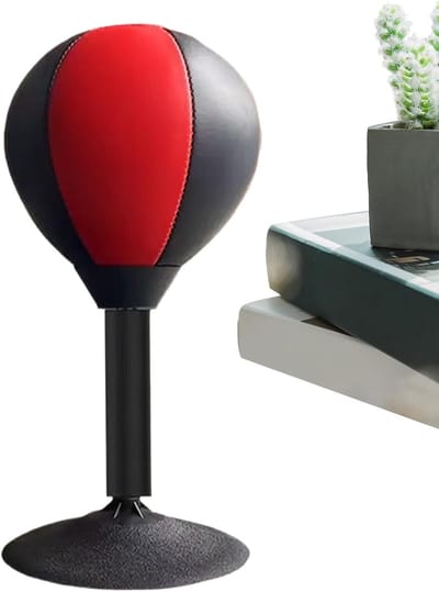 Boksbal met zuignap - Tafelspeelgoed fitness - Stressverlichting op kantoor - Stevige duurzame constructie - 40 cm hoog - Zwart rood