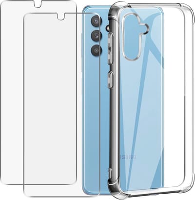 Anti-Shock silicone hoesje met 2 Pack Tempered glas Screen Protector Geschikt voor: Samsung Galaxy A13 5G / Samsung Galaxy A04s