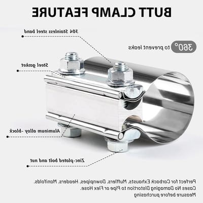 Set van 2 RVS Uitlaatklemmen, Diameter 45 mm, Dubbele Klem voor Uitlaatpijp, Universele Verbinding voor Auto's en Motoren
