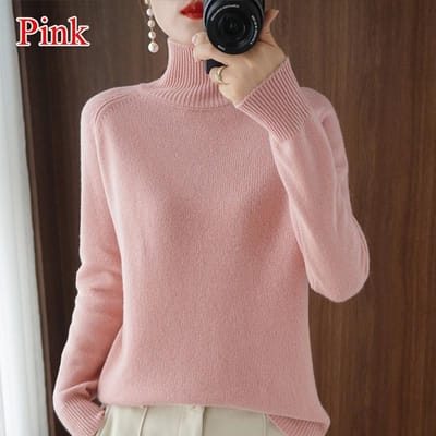 Pull en laine pure cachemire pour femme Pulls Pull Femme Automne Hiver Col Haut Tricot Pulls Col Roulé Pull M brown