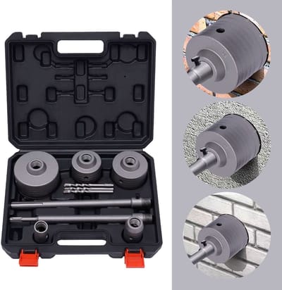 Venzor - Zwart/Grijs – Betonsteenboorset – Kernboren Ø30/40/68/80/100 mm – SDS‑Plus/Max – Voor Beton & Metselwerk