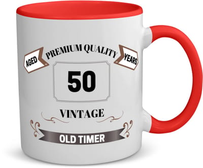 Akyol - 50 vintage old timer koffiemok - theemok - rood - 49+1 - mensen die 50 zijn geworden - 50 jaar sarah en abraham cadeau - jubileum man en vrouw - verjaardags- grappige tekst - jarig - verjaardag - 350 ML inhoud