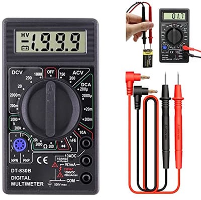ONF3 - DT-830B Multimeter - Amp Volt Ohm-tester - Groot Display - Geïsoleerde Meetsnoeren - Voor auto- en Huishoudelijke Apparaten - Zwart