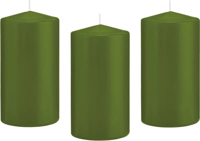 Trend Candles Cilinderkaars/stompkaars - 8x - olijfgroen - 8 x 15 cm - 69 branduren - horeca kaarsen