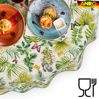 ANRO Tafelkleed Vlinders en bladeren Meerkleurig Ovaal 280x140cm Met sierband Afwasbaar