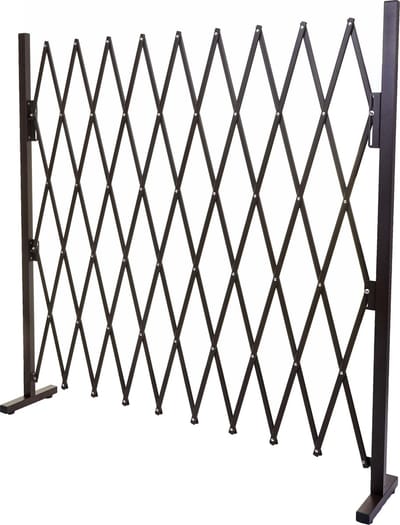 MCW-B34, hondenhek, schaarhek, Veiligheidshek, uitschuifbaar, dierenbeschermingsrooster, bruin aluminium ~ hoogte 153cm, breedte 32-265cm