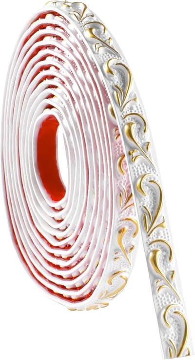 Molding Trim Sticker voor Muurplafond Decoratie - Zelfklevend - 3D Behang Grens - Tegel Trims - Wit met Goud - 5 Meter