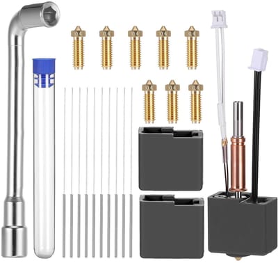 Dailygoods- Hotend Kit hoge precisie - Reserveonderdeel - Messing Sproeiers 0,4 mm - Reinigingsnaalden - Siliconen Verwarmingsblokbeschermers - Geschikt voor Kobra 3 - 3D-printer Hotend
